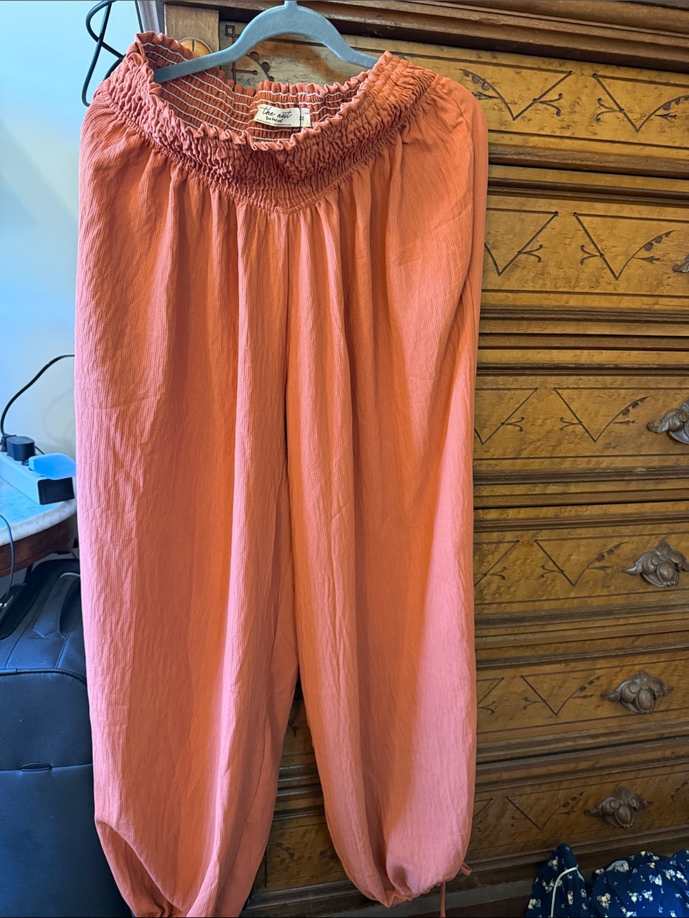 Three Bird Nest Coral Smocked-Waist Harem Pants NWT